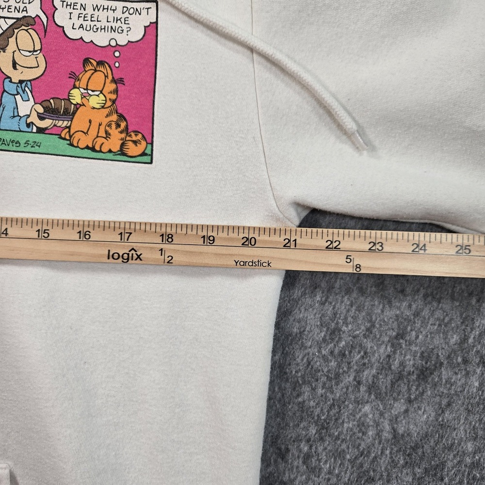 Garfield Hoodie Sweatshirt Mens Medium White Comic Strip Graphic Pullover Fleece - Picture 6 of 11